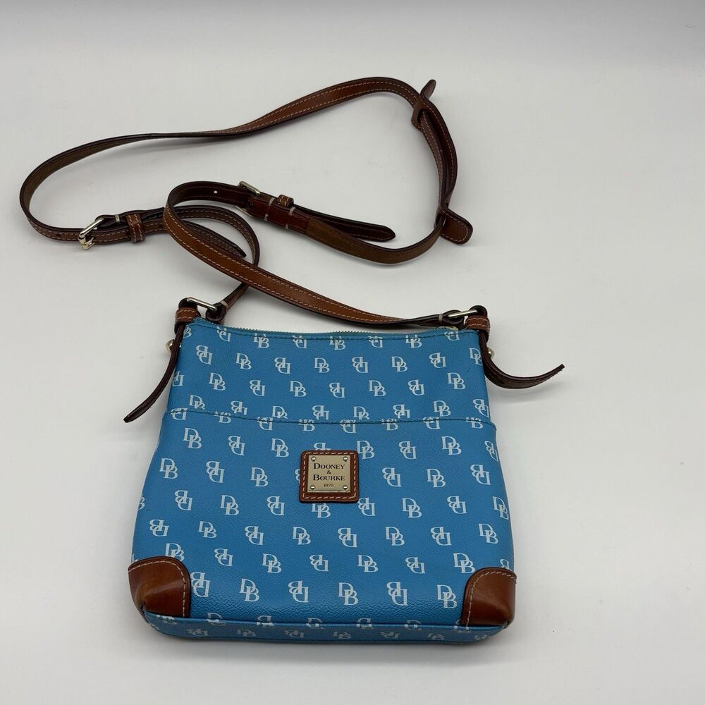 Dooney & Bourke Blue Logo Crossbody Bag Zip Top Adjustable Strap Lined Pockets